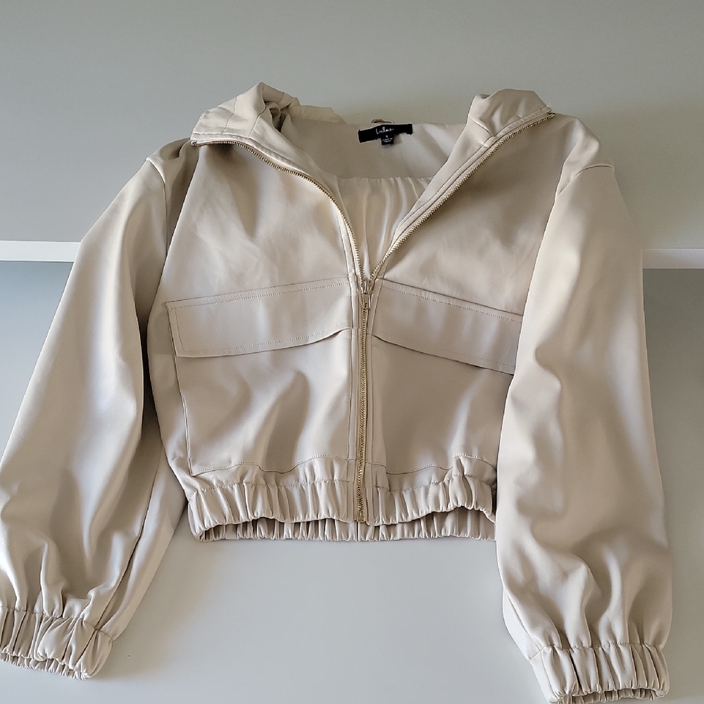 Lulu's Cream Ivory Vegan Leather Bomber Jacket
